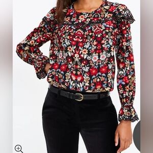 5/$25 Forest Ruffle Scalloped Yoke Top